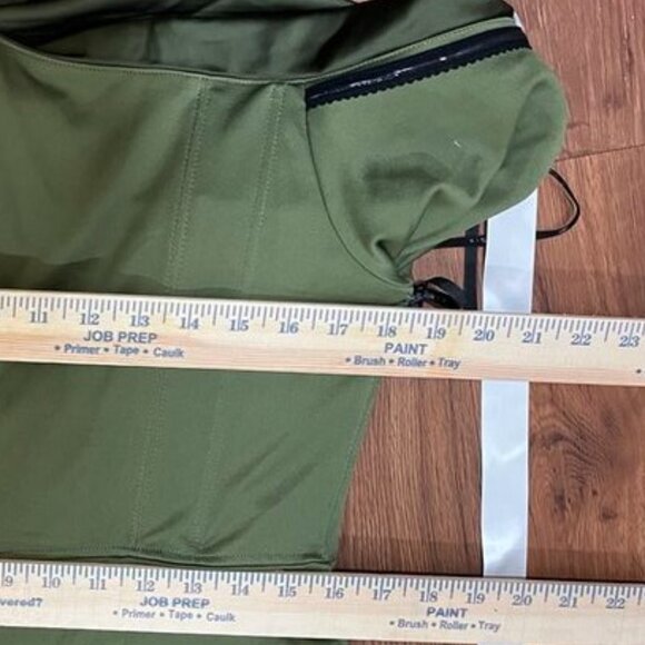 After Six “Nathalie” Ruched One-Shoulder Satin Gown – Size L (Olive Green) - Picture 14 of 16